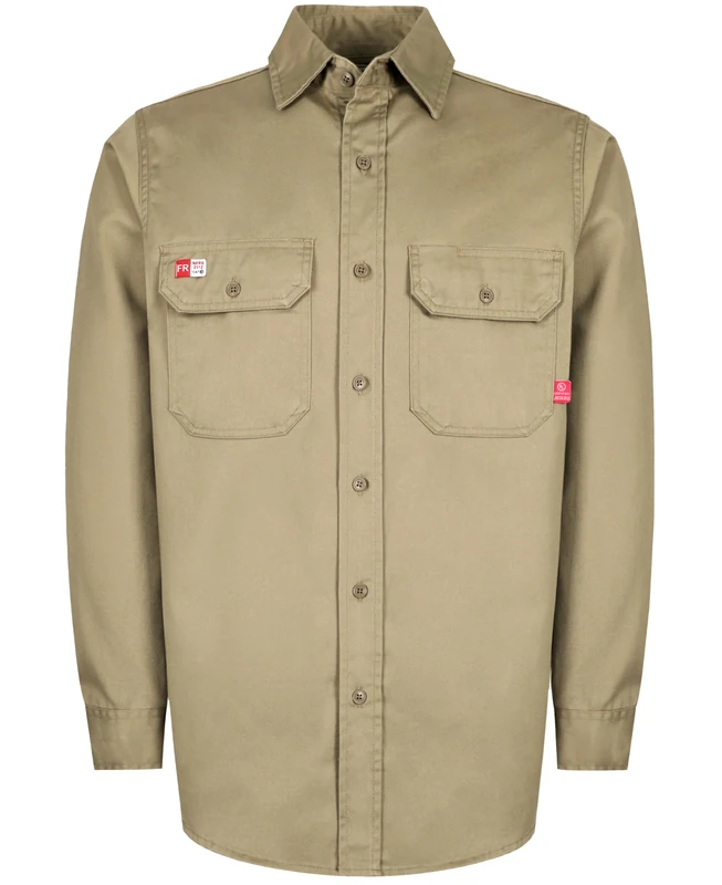 TICOMELA FR Shirts for Men Flame Resistant Shirt CAT2 Light Weight 6.5oz Fire Retardant Men's Welding Shirt, Beige, Medium - Image 1