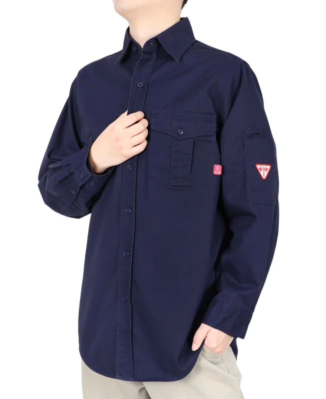 TICOMELA FR Shirts for Men Flame Resistant Shirt CAT2 Light Weight 6.5oz Fire Retardant Men's Welding Shirt, Navy, Large