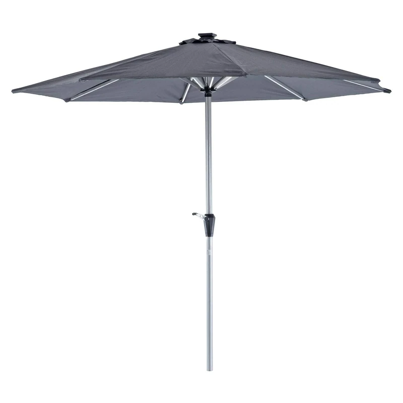 Hodge and Hodge 3m Round LED Parasol Solar Power Strip Lights Garden Umbrella Grey Sun Shade