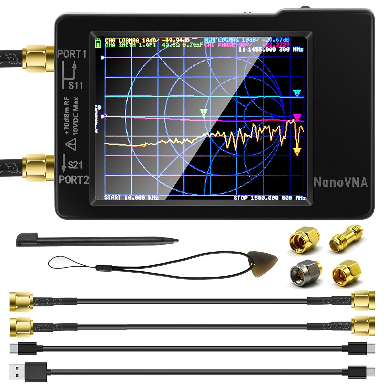 AURSINC NanoVNA-H Vector Network Analyzer, Upgraded HW V3.6 10KHz-1.5GHz MF HF VHF UHF Antenna Analyzer, Measuring S Parameters, VSWR, Phase, Delay, Smith Chart, Support Data Storage