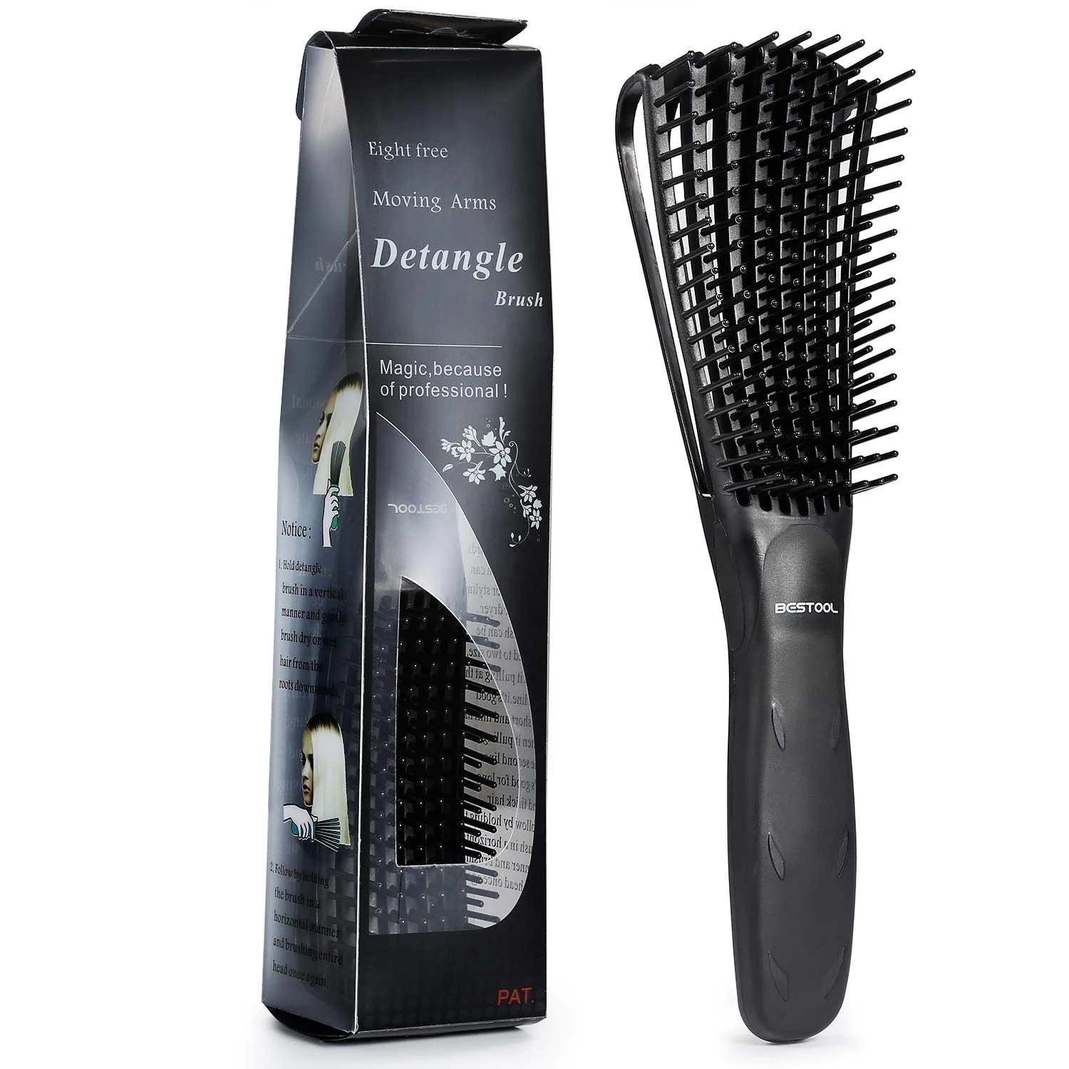 BESTOOL Detangle Hair Brush, Detangling Brush for Black Natural Hair Curly Afro 3/4abc Texture, Curly Hair Brush Faster and Easier Detangle Wet or Dry Hair with No Pain (Black)