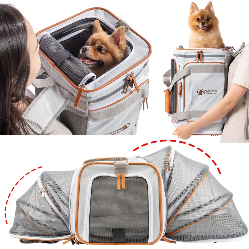 PETCIOUS Airline Approved Pet Carrier Backpack Under seat, Soft Unique Dog Purse Travel Carriers Backpacks for Hiking Camping Outdoor, Tote Front Expandable Bag for Small Puppy Dogs in Airplane Car