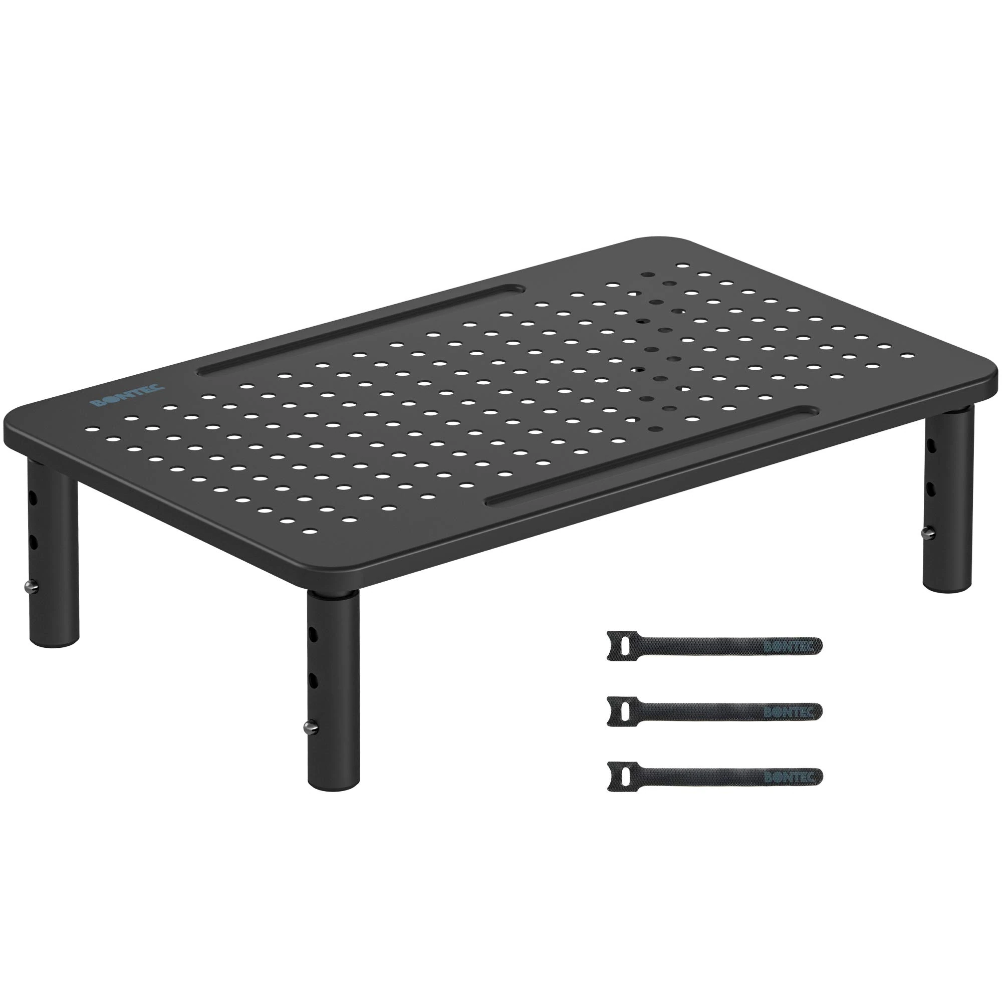 BONTEC Adjustable Monitor Stand, Ergonomic Metal Riser with 3 Height Levels (100/120/140mm), Ventilated Mesh Surface, Up to 20KG Weight Capacity, Cable Management, Laptop & Computer Monitor Riser