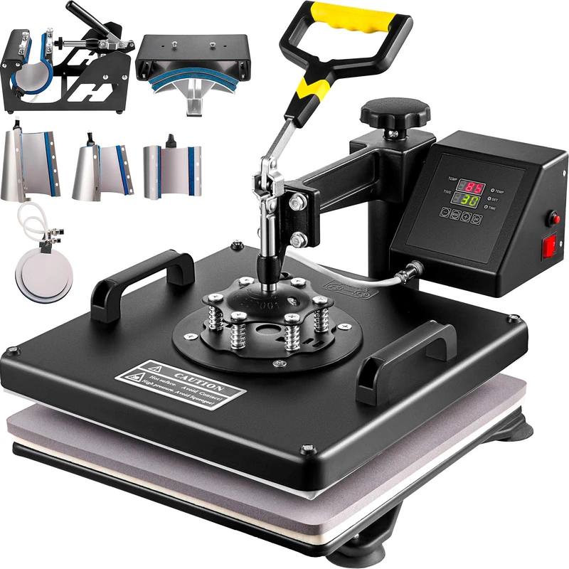 VEVOR 8 in 1 Heat Press 38 x 38 cm, Heat Transfer for 15 x 15 Inch T-Shirt, Mulitifuctional Heat Sublimation Machine for Mug, Hat