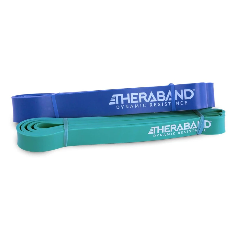 Theraband High Resistance Bands, Set of 2 Elastic Super Bands for Improving Flexibility, Injury Rehab, & Full Body Workouts, Heavy Duty Stretch Bands for Lifting, 1 Medium & 1 Heavy Band