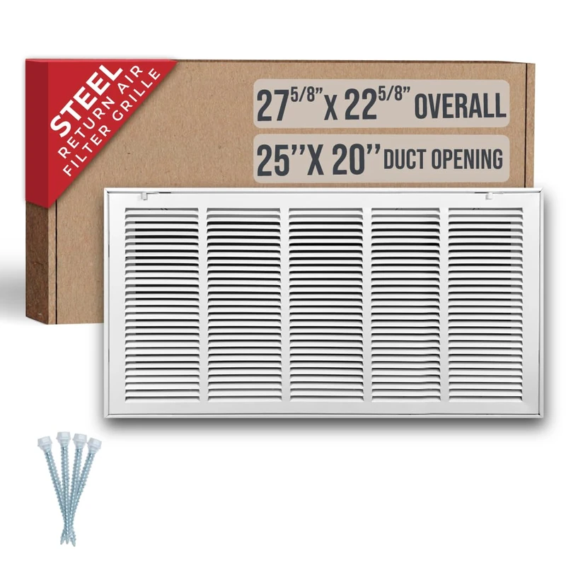Fits 25x20 Duct Opening | Steel Return Air Filter Grille by Handua [Removable Door] for 1-inch Filters | Vent Cover Grill | White | HVAC Cold Air Intake Grille | Out Dim: 27 5/8"W X 22 5/8"H
