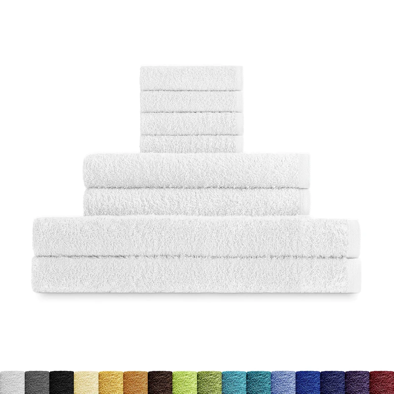 Eiffel Textile Towel Set Terry Quality 400 g, 100% Egyptian Cotton, White, Washbasin and Sheet, 8 Units