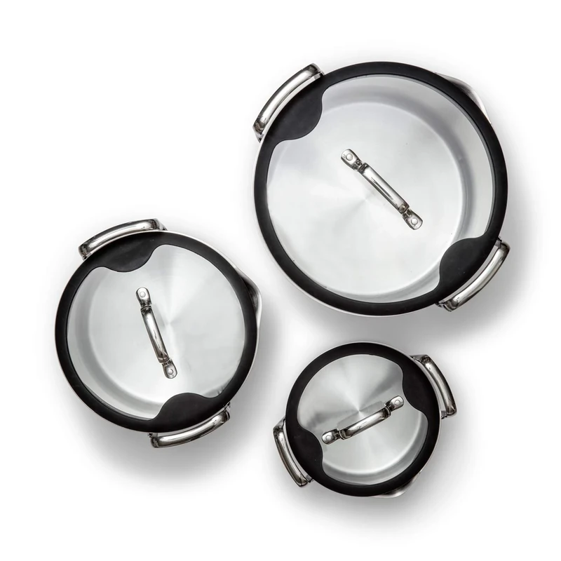 Wilfa STACKPOT 3-Piece Cooking Pot Set for All Hobs, 1 L / 4 L / 8 L, Made of Aluminium and Stainless Steel, Glass Lid, Stainless Steel - Image 1
