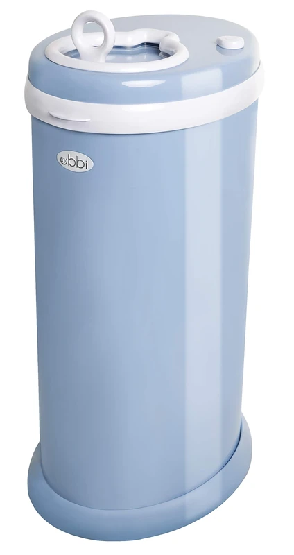 Ubbi Stainless Steel Nappy Bin, Odour Locking, No Special Bag Required, Award-Winning Diaper Pail, Cassette Free Disposal System, Cloudy Blue