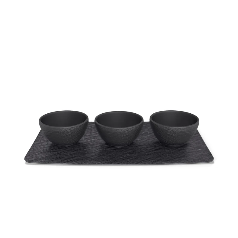Villeroy & Boch 10-4239-9023 Manufacture Rock 4-Piece Elegant Bowl Set for Dips and Finger Food, Premium Porcelain, Dishwasher Safe