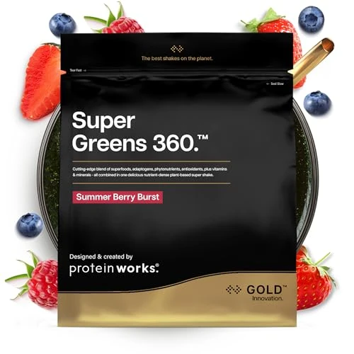 Protein Works | Super Greens 360 - Gold Innovation, Enhanced Greens Powder, 159 Health Benefits, Antioxidants, Superfoods, Adaptogens, Vegan, Summer Berry Burst, 41 Servings, 500g