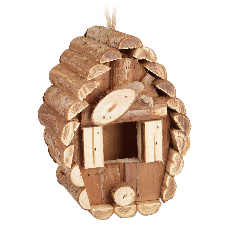 Relaxdays Bird House, Wooden Nesting Box, Decorative Shelter, H x W x D: 24.5 x 11 x 8 cm, Natural