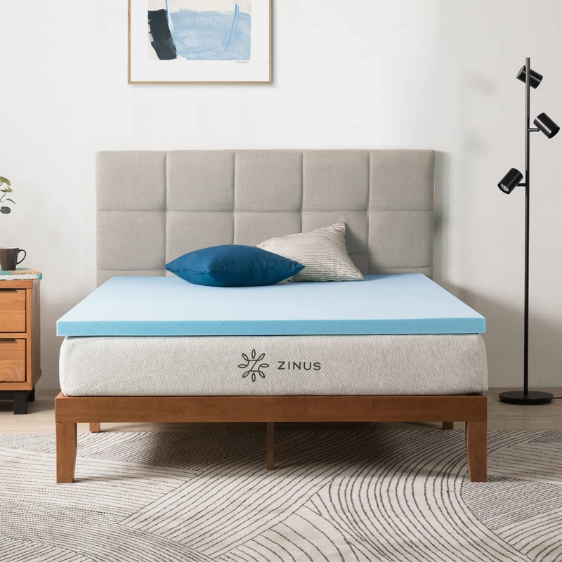 Zinus Mattress Protector 140 x 190 cm - Height 5 cm - Memory Foam Mattress with Cooling Gel - Mattress Topper - Oeko-Tex Certified - Image 1