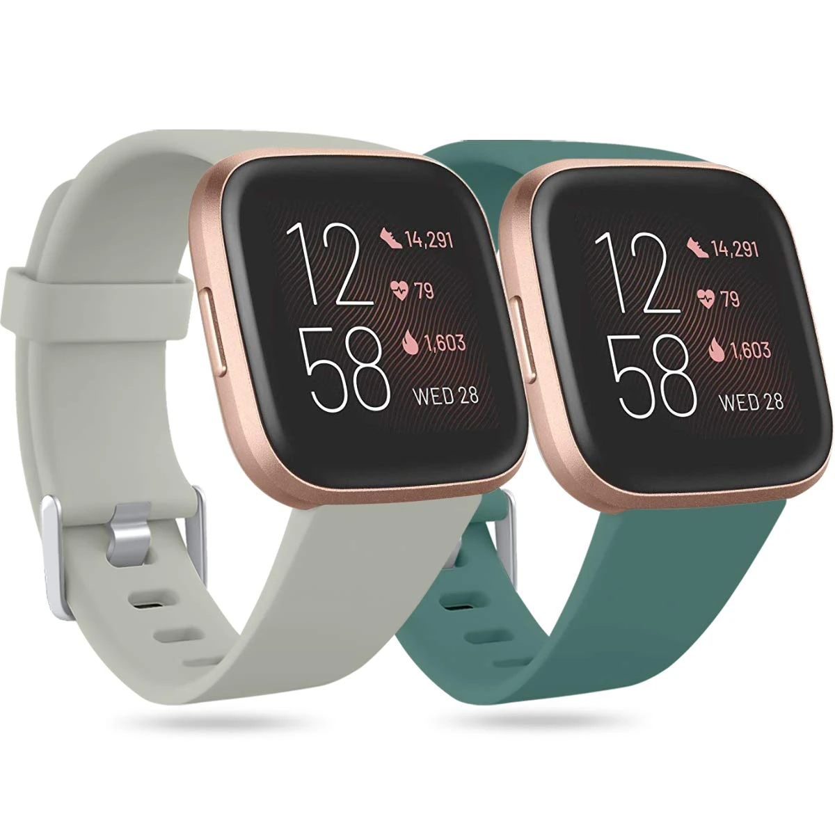 Ouwegaga Compatible with Fitbit Versa Strap/Fitbit Versa 2 Strap, Soft Silicone Sport Straps for Fitbit Versa 2/Fitbit Versa/Versa Lite/Versa SE, Small Grey/Pinegreen