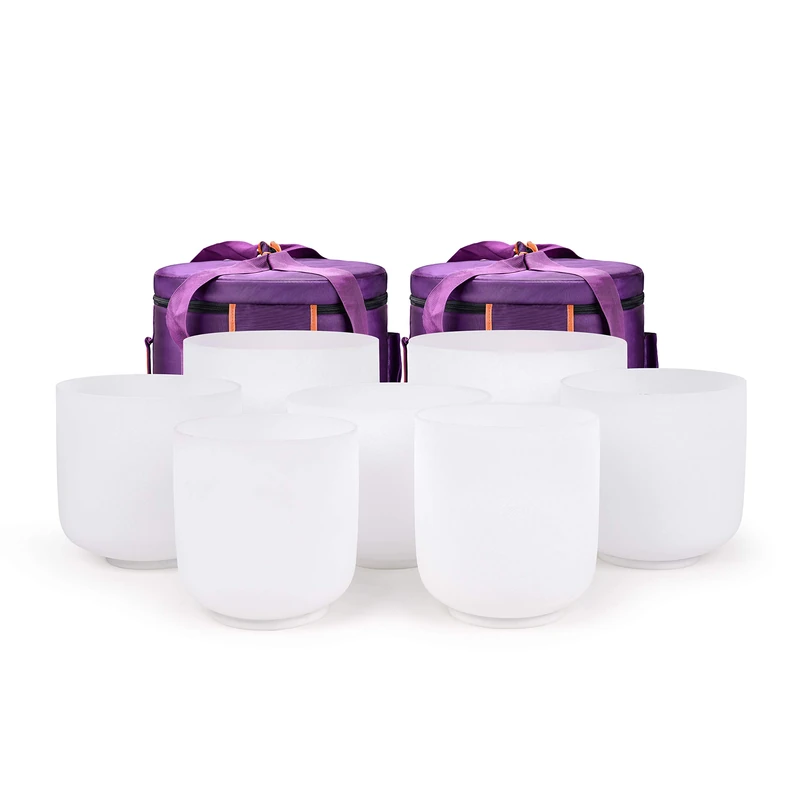 TOPFUND 432 Hz Chakra Set of 7 Crystal Singing Bowls 6-10 inch with Heavy Duty Carrying Cases and Singing Bowl Mallets