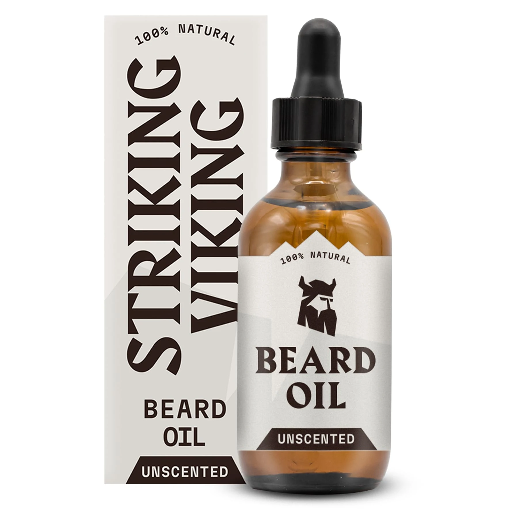 Striking Viking Beard Oil for Men - 60 ml, Unscented, Vegan - Beard Growth & Softening Oil with Jojoba & Argan - Fast-Absorbing Moisturiser for Sensitive Skin