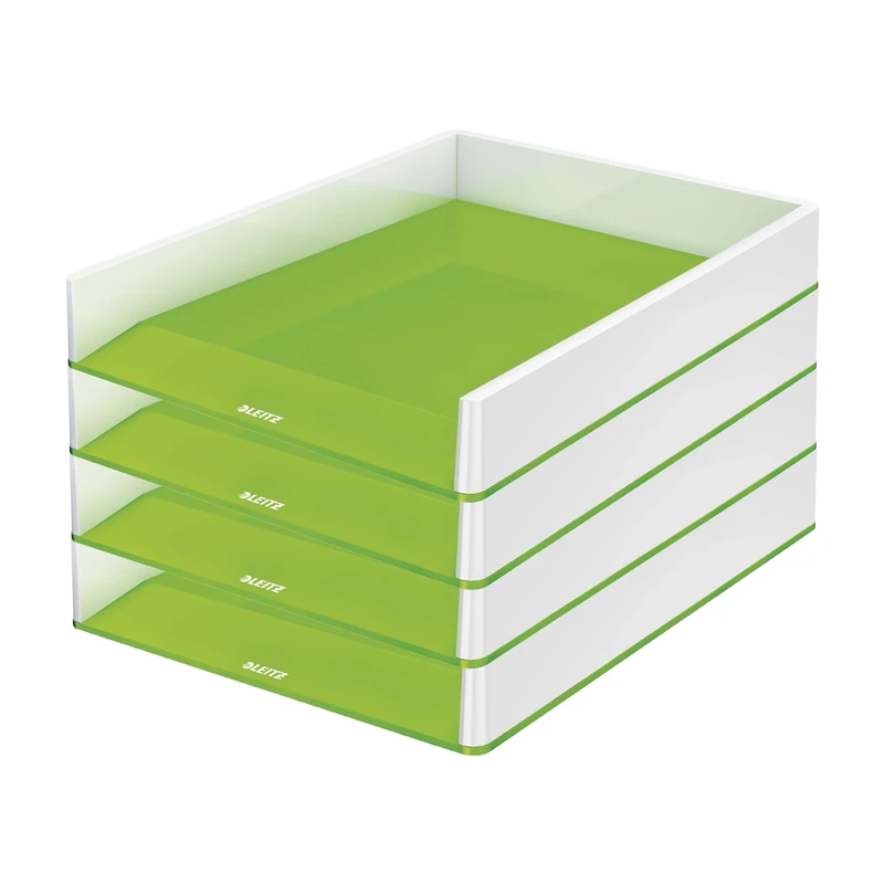 Leitz 53611054 A4 Letter Tray Two-Tone Design White/Green Duo Colour Wow Pack of 4