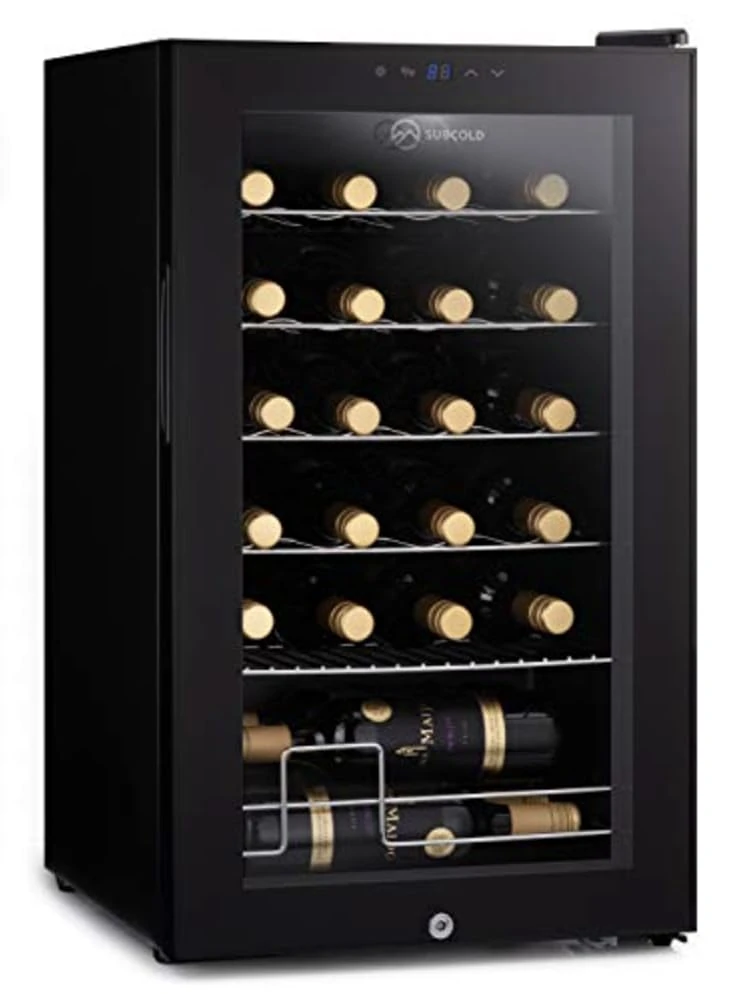 Subcold Viva24 LED – Under Counter Wine Fridge Black | 3-18°C | Wine Cooler | LED + Lock & Key | Glass Door Drinks Cellar | Single-Zone (24 Bottle)