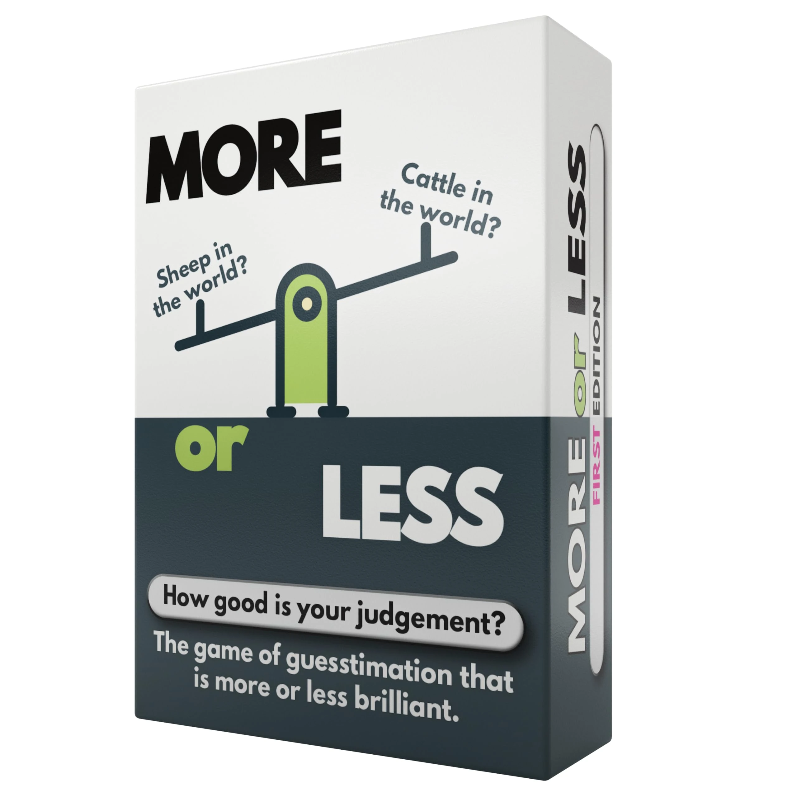 More or Less First Edition Card Game - How Good Is Your Judgement? 2 Players + | Secret Santa or Stocking Filler for Him or Her | For Kids, Teens & Adults | Play Anywhere | Age 12+