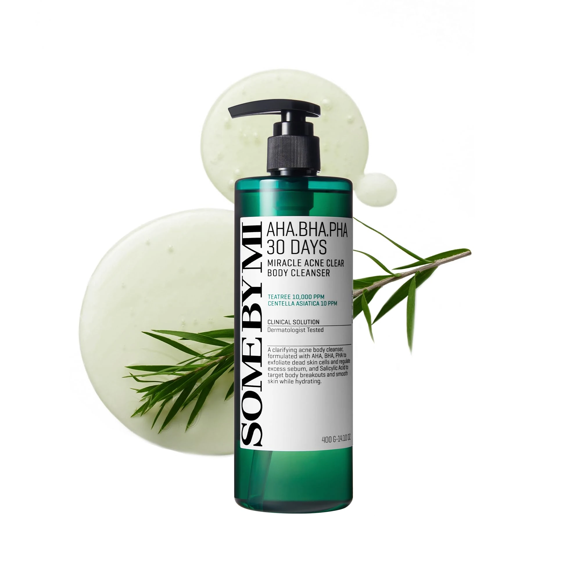 SOME BY MI AHA BHA PHA 30 Days Miracle Acne Clear Body Cleanser 400ml - Korean Back Acne Body Wash with Tea Tree - Exfoliating Salicylic Acid Body Wash for Smooth Skin - Korean Skincare Shower Gel