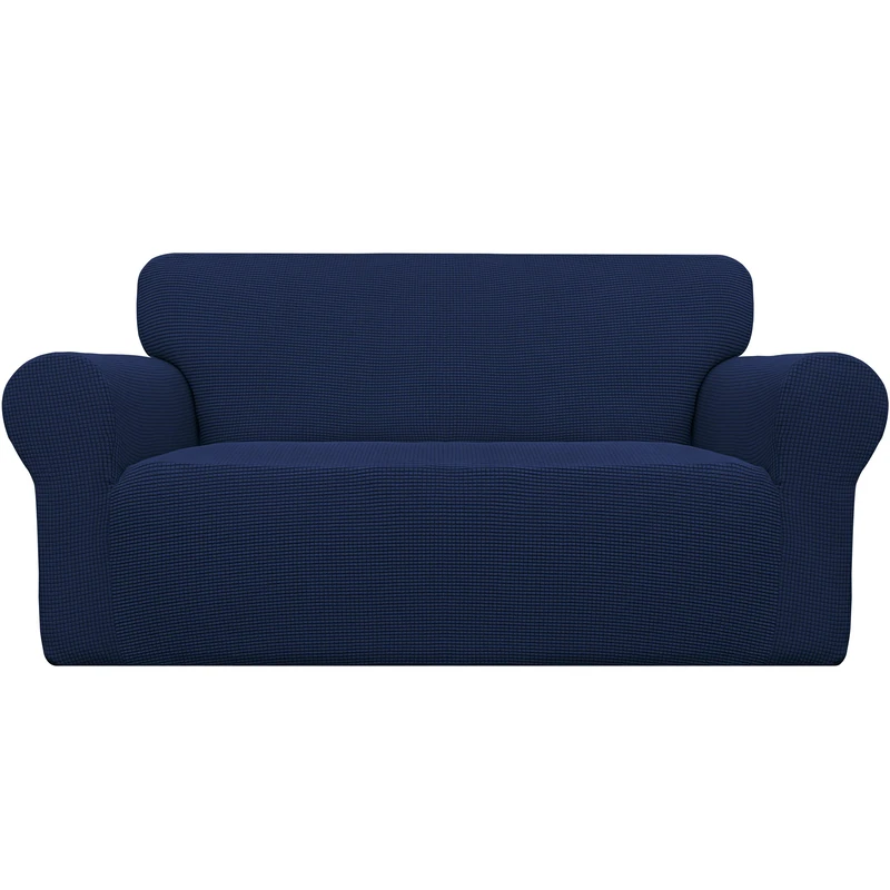 Easy-Going Stretch Loveseat Slipcover 1-Piece Sofa Cover Furniture Protector Couch Soft with Elastic Bottom for Kids Polyester Spandex Jacquard Fabric Small Checks(Loveseat, Navy)