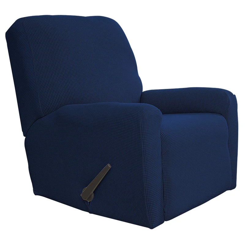 Easy-Going Recliner Stretch Sofa Slipcover Sofa Cover 4-Pieces Furniture Protector Couch Soft with Elastic Bottom Spandex Jacquard Fabric Small Checks(Recliner,Navy) Large