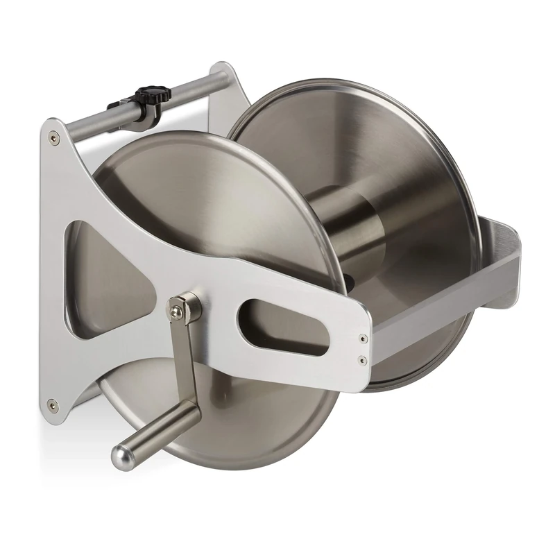 Relaxdays Hose Reel, Floor & Wall, H x W x D: 30.5 x 45 x 36.5 cm, Metal, Stainless Steel & Aluminium, Silver