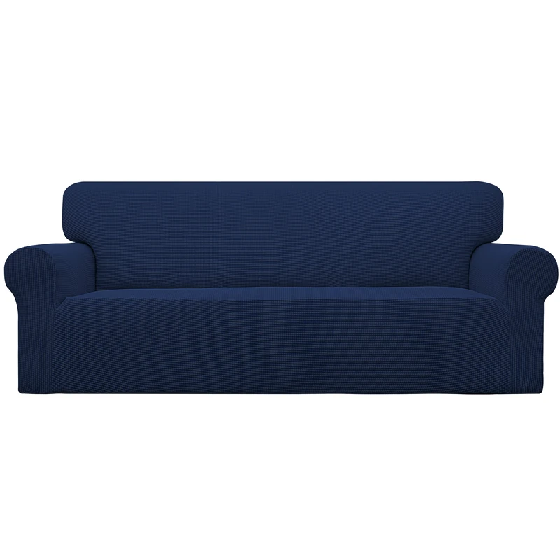 Easy-Going Stretch Sofa Slipcover 1-Piece Sofa Cover Furniture Protector Couch Soft with Elastic Bottom for Kids, Polyester Spandex Jacquard Fabric Small Checks (Sofa, Navy)