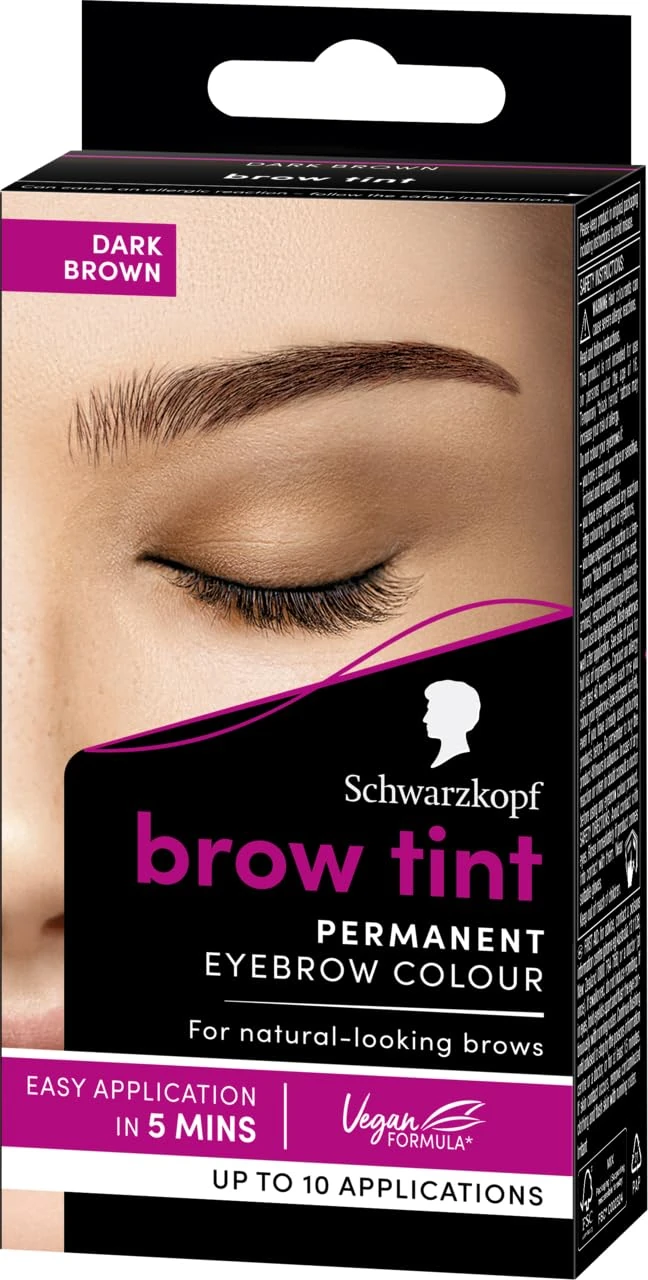 Schwarzkopf Brow Tint Dark Brown (10ml), Permanent Eyebrow Tint, Long-Lasting Intensity, Water- and Smudge-Proof, Easy Application Brow Tint for Up to 10 Applications, Vegan Formula