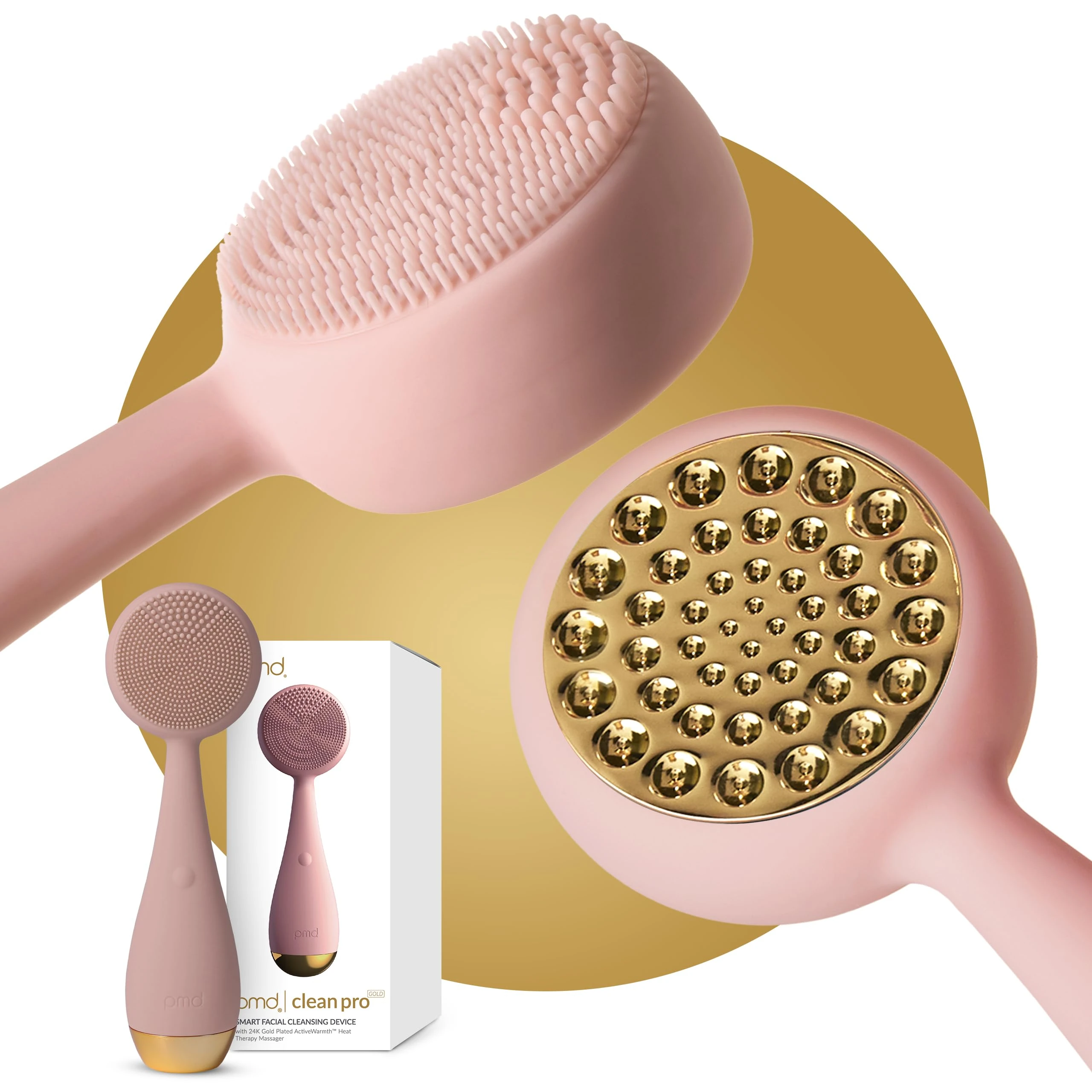 PMD Clean Pro Gold - Smart Facial Cleansing Device with Silicone Brush & 24K Gold ActiveWarmth Anti-Aging Massager - Waterproof - SonicGlow Vibration - Clear Pores & Blackheads