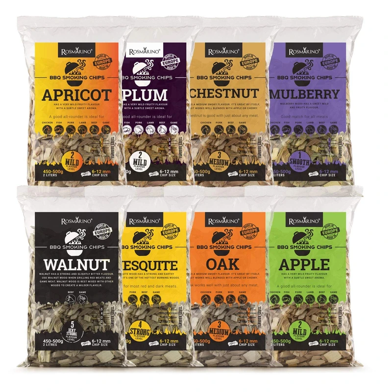 ROSMARINO Smoking Wood Chips 8 PACK - EBook with amazing BBQ Recipes Included - 100% Natural Wood Chips from Europe