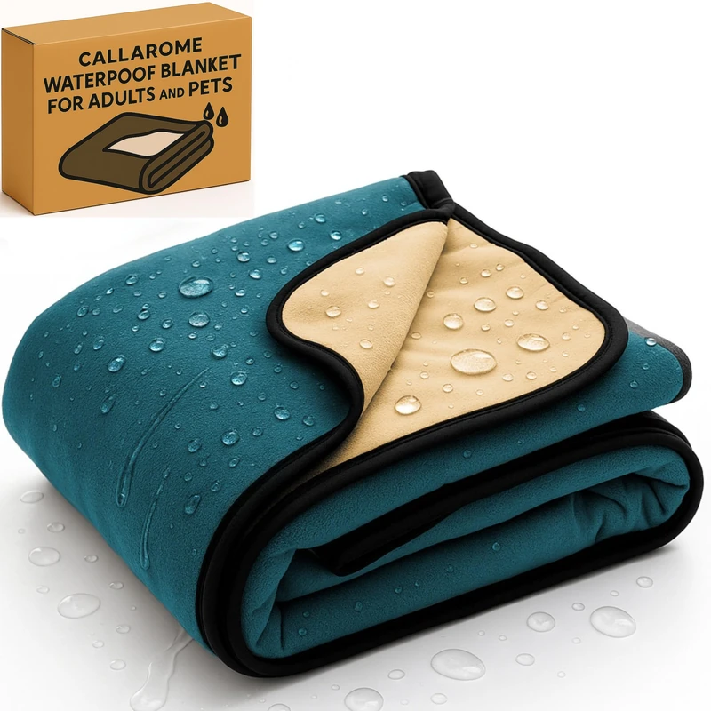 Callarome Waterproof Blanket Cover 80”x90” for Adults, Dogs, Cats or Any Pets - 100% Waterproof Furniture or Mattress Protector – Large Size for Twin, Queen, King Beds (Navy Teal/Butter Pecan) - Image 1
