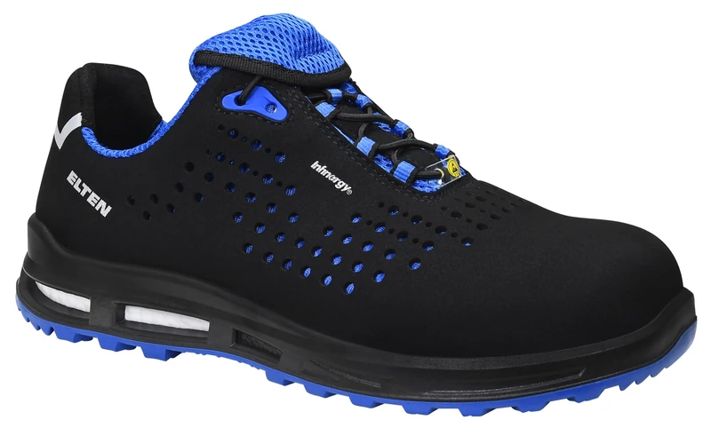 ELTEN Impulse XXT Blue Low ESD S1 Men's Safety Shoes Textile Plastic Cap (Lighter than Steel Toe Cap), Lightweight, Sporty, Black/Blue, Size: 47