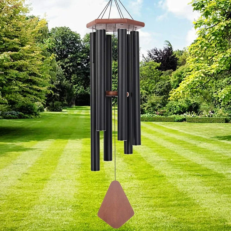 Howarmer Wind Chimes Outdoor Large Deep Tone, 44 Inches Sympathy Wind Chimes Tuned Soothing Melody, Memorial Wind-Chime with 6 Heavy Tubes for Outside Decoration, Garden/Yard. Black Wind Chime