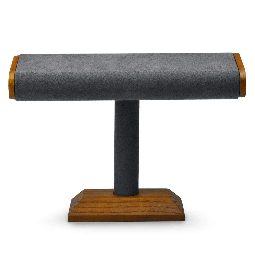 Oirlv Solid Wood T-Bar Watch Display Stand Jewellery Organizer Holder for Watch Bracelet Bangle Storage and Display (Grey)