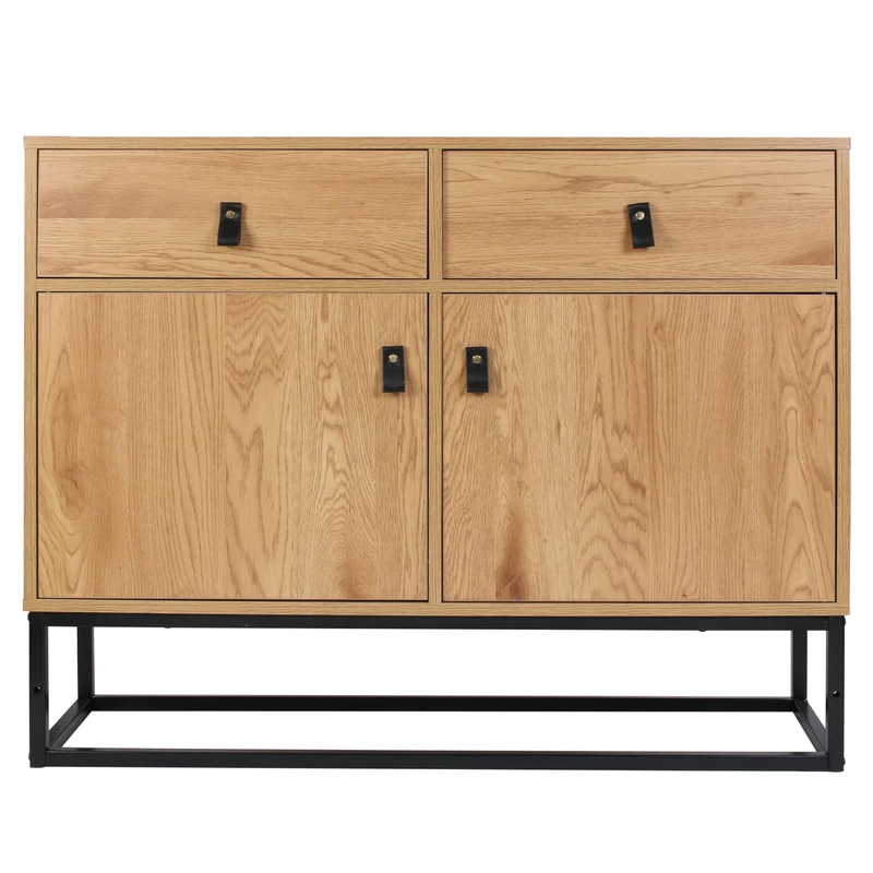 HOME DECO FACTORY Wood and Metal Abbott Furniture Sideboard Bookcase Storage, MDF, Natural Black, 100 x 29 x 80