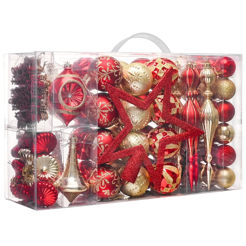 Valery Madelyn 100ct Red and Gold Shatterproof Hanging Ball Ornaments, Luxury Christmas Tree Decorations, Plastic, Christmas, Engagement, Anniversary, Wedding, Holidays
