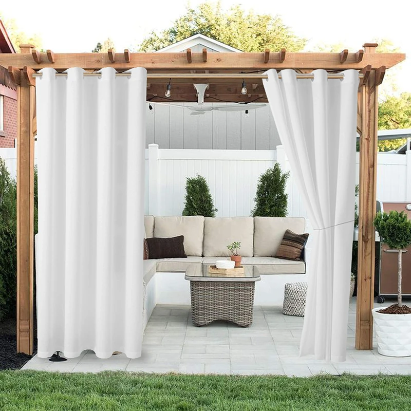 LORDTEX Linen Look Indoor/Outdoor Curtains, 52" W x 84" L, White Waterproof, Privacy, Sun Blocking Textured Grommet Curtains for Patio, Pergola, Porch, Deck, Lanai, and Cabana, Set of 2 Panels