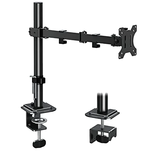 ELIVED Single Monitor Desk Mount - Height Adjustable Ergonomic Stand for 13-27 Inch Monitors with VESA 75x75 & 100x100, with C-Clamp & Grommet Base, Full Motion Arm