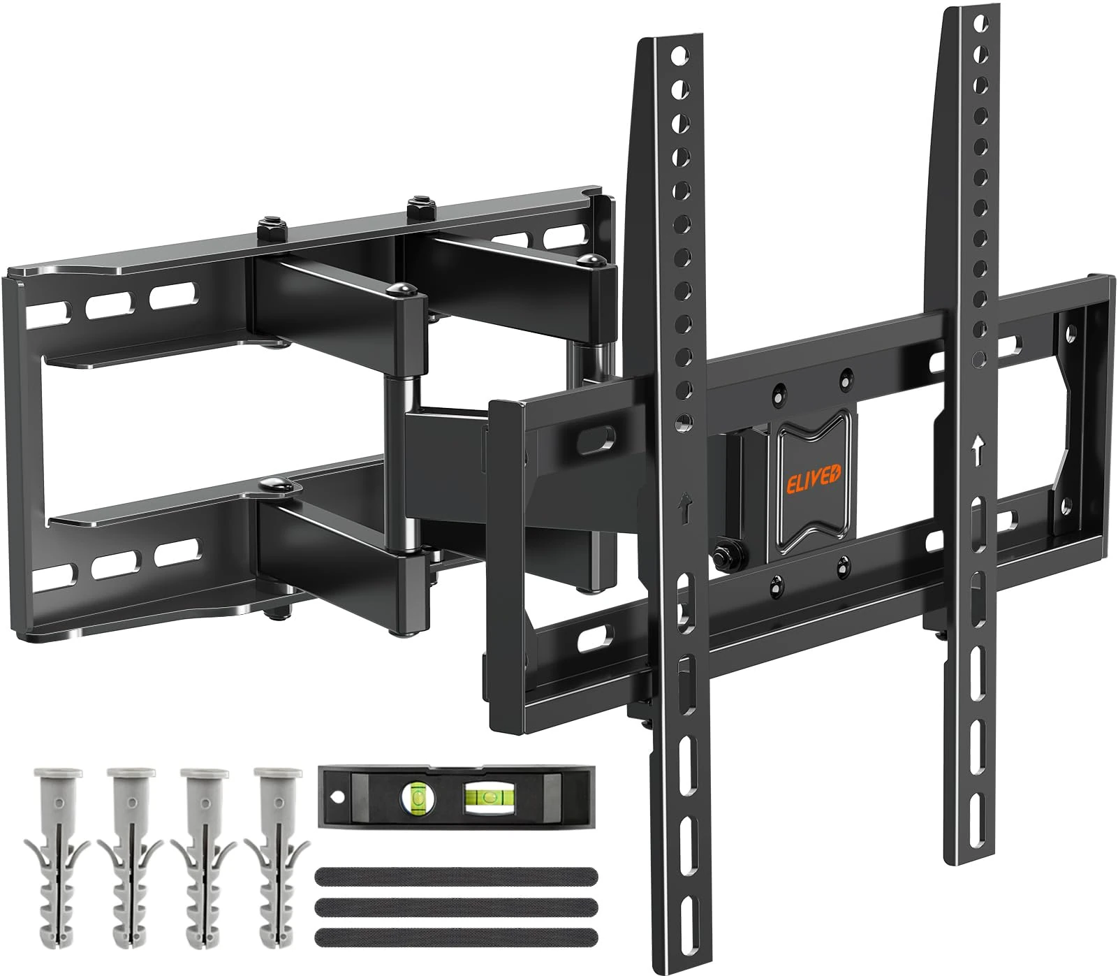 ELIVED TV Wall Bracket Tilt and Swivel TV Mount for Most 26"-65" LCD, LED, OLED Flat/Curved TVs with Max. VESA 400x400mm up to 40KG, Full Motion Wall Mount with Strong Double Arms, EV010