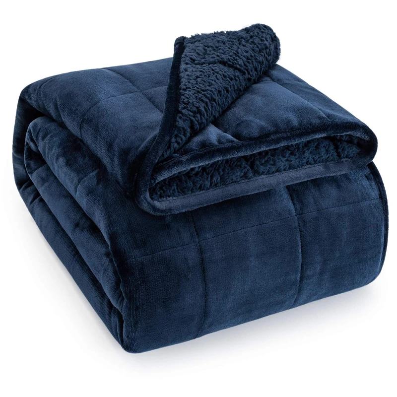 Wemore Sherpa Weighted Blanket for Adult 15 lbs Twin 48"x72" Navy Blue