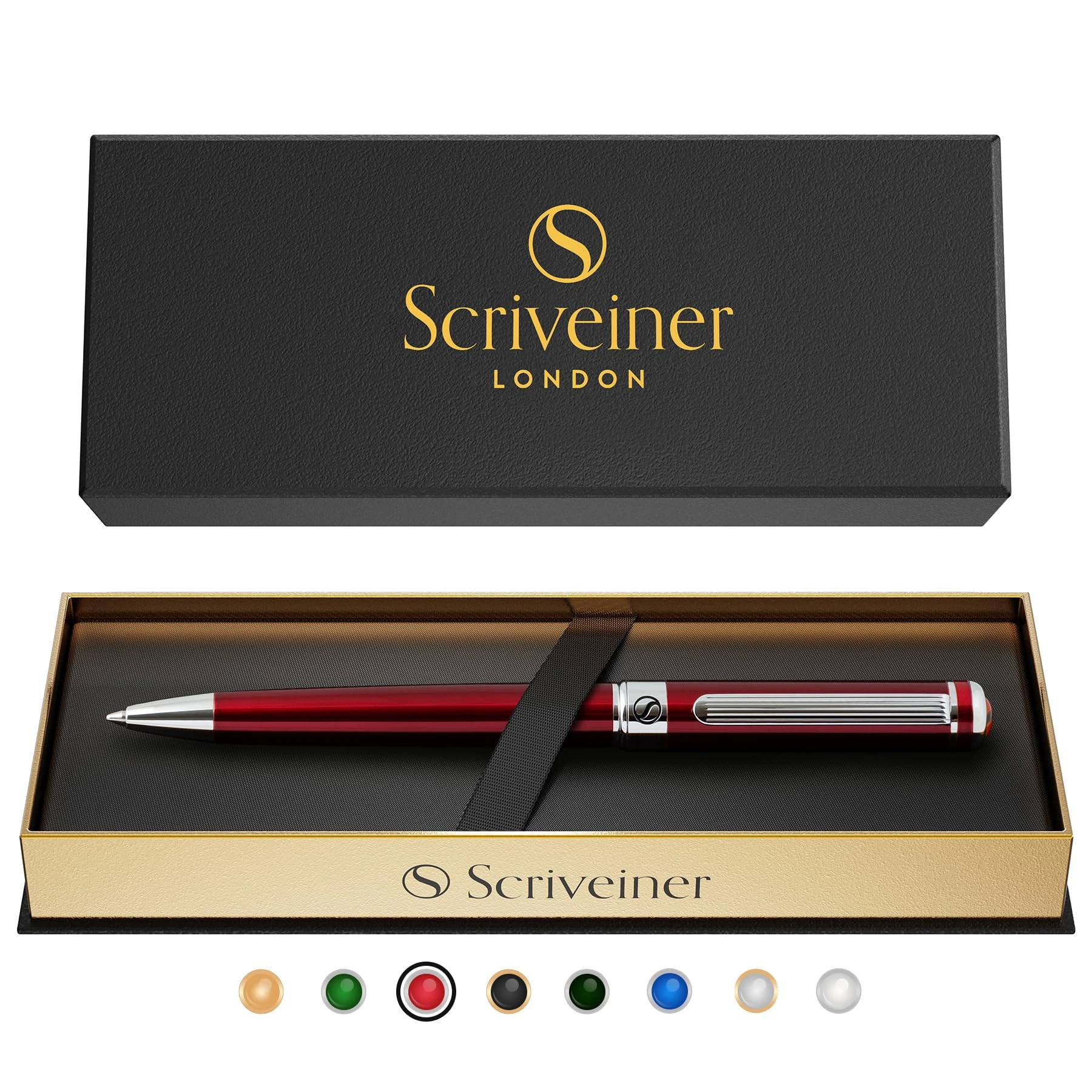 Scriveiner Deep Crimson Ballpoint - Stunning Red Lacquer Luxury Pen, Chrome Finish, Schmidt Black Refill, Best Ball Pen Gift Set for Men & Women, Professional Executive Office
