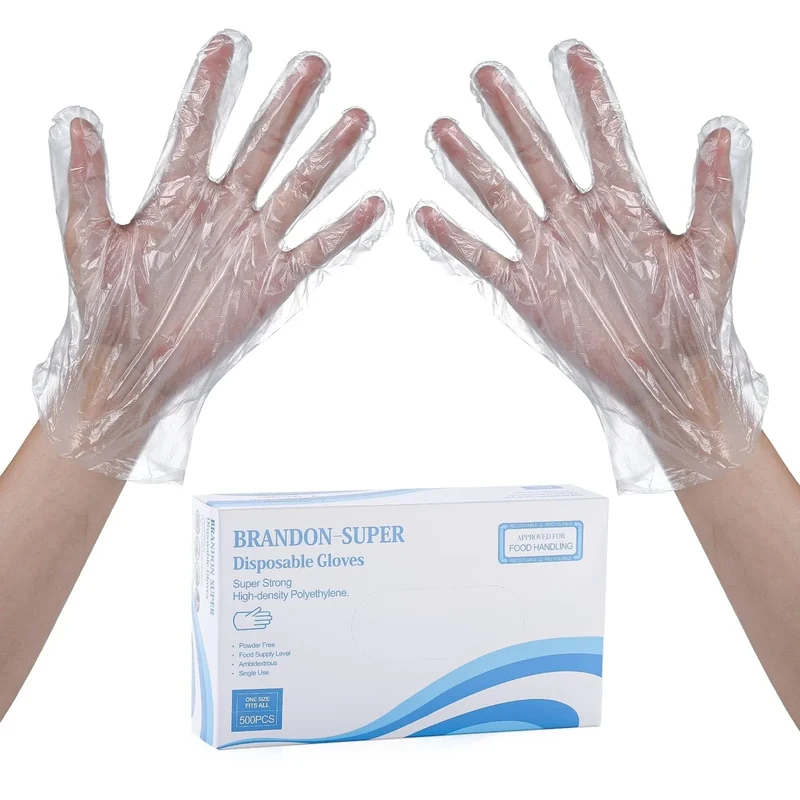 Brandon-super 500 Pcs Disposable Food Prep Gloves - Plastic Food Safe Disposable Gloves, Food Handling, One Size Fits Most
