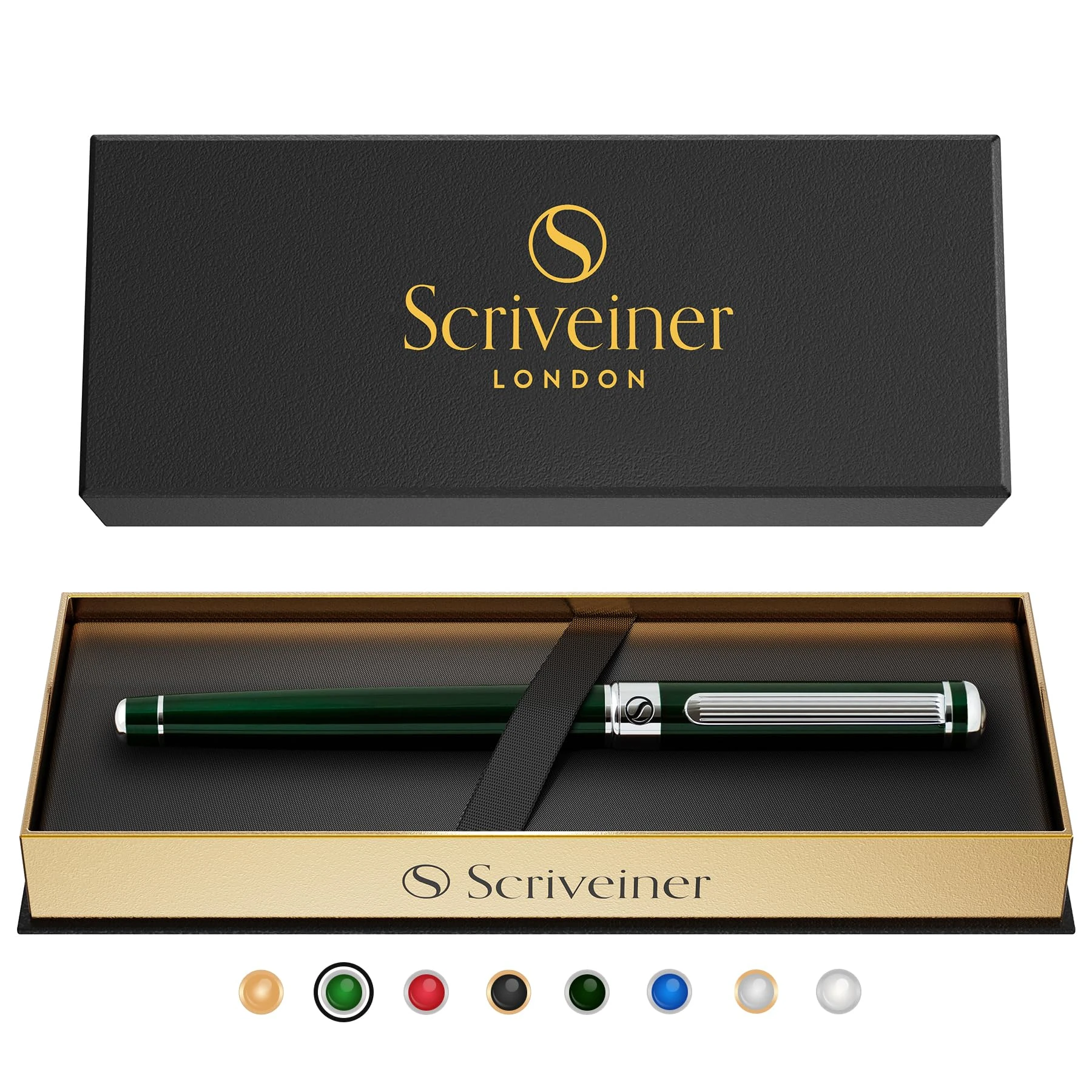Scriveiner British Racing Green Laquer Rollerball Pen - Multi Award Winning Luxury Rollerball with Schmidt Refill, Quality Executive Writing Pen for the Office, Journaling or Gift Set for Men & Women