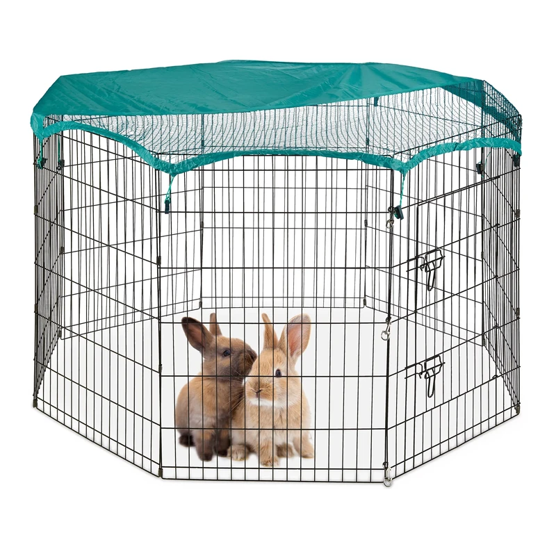 Relaxdays Folding Outdoor Run with Cover Rabbit Guinea Pig Indoor Outdoor Run Large Black Large