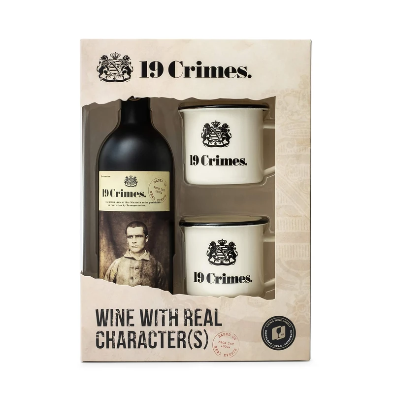 19 Crimes Red Wine Gift Set | 19 Crimes Red Blend Wine Australia 750ml and Offical 19 Crimes Tin Mug x 2 | Perfect Wine Gifts