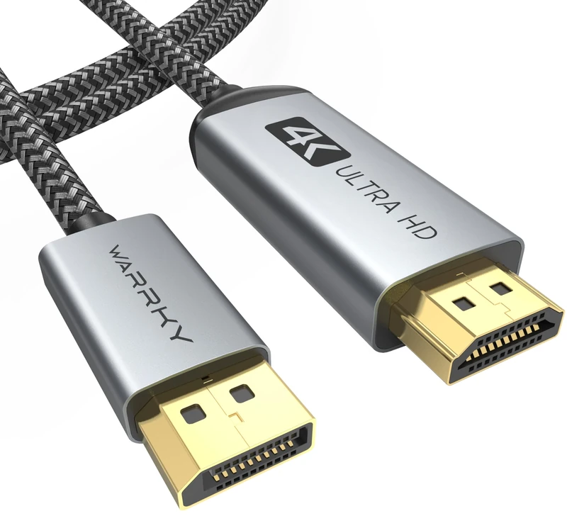 4K DisplayPort to HDMI Cable, WARRKY 3m/10ft [Gold-Plated, Aluminium Shell] Uni-Directional Nylon Braided High Speed DP to HDMI Lead with Audio, Compatible with Lenovo, HP, DELL, AMD, NVIDIA&More