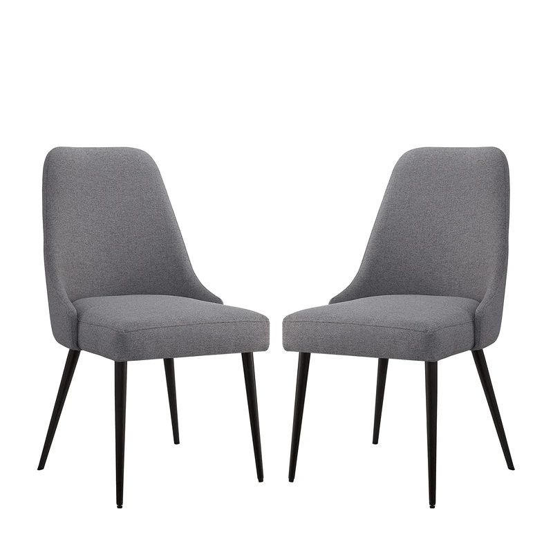Ball & Cast Upholstered Kitchen Chairs Set of 2, Modern Dining Room Comfy Side-Chair with Padded Seat & Metal Legs, Grey