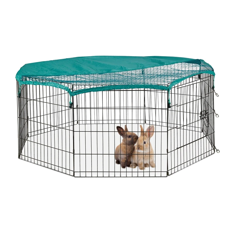 Relaxdays Foldable Outdoor Run with Cover Rabbit Guinea Pig Indoor Outdoor Run Small Black - Image 1
