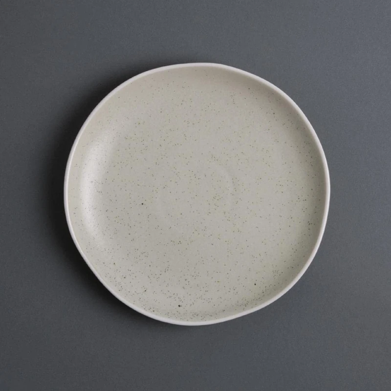 Olympia Chia Rustic Plates Set 205 mm/8 inch (Pack of 6), Sand Coloured Vitrified Porcelain, Microwave and Dishwasher Safe, Reactive Glaze, BS4034 Certified, Commercial and Home Use, DR808